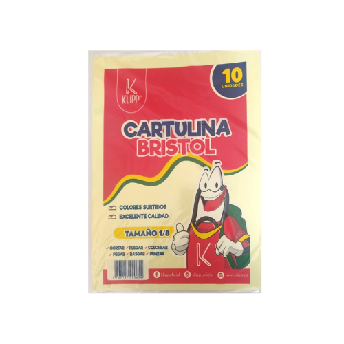 Cartulina Bristol 1/8 x 10 Un. Colores Surtidos-KLIPP
